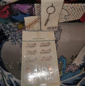 Bride-to-be Set: Bachelorette Tattoos, Bride Pearl Clip, Wife Keychain